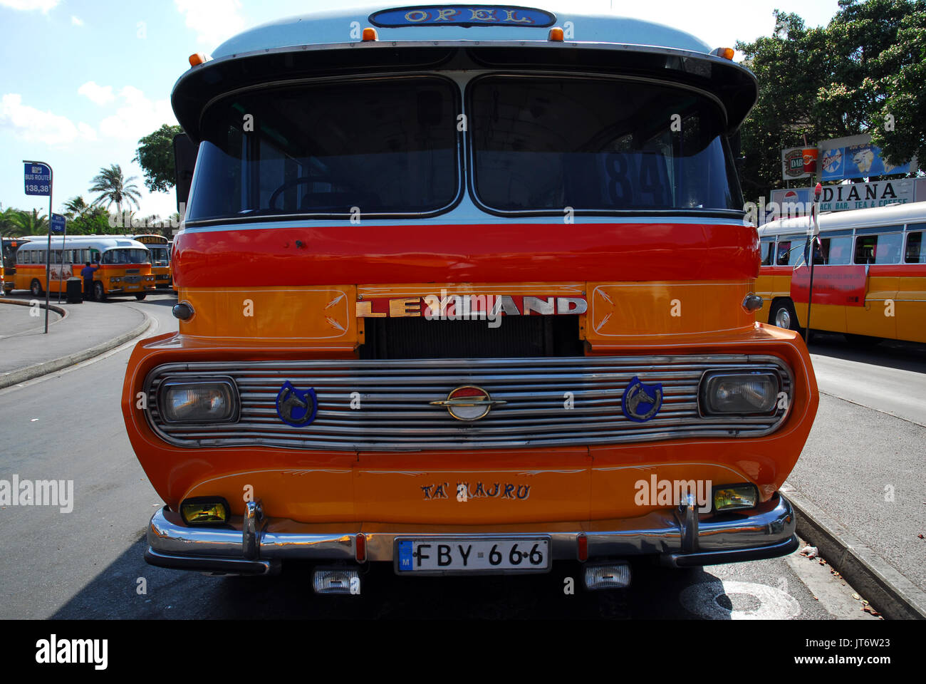 .MALTA SEPTEMBER 7 Typical maltese vintage bus stop at the city main