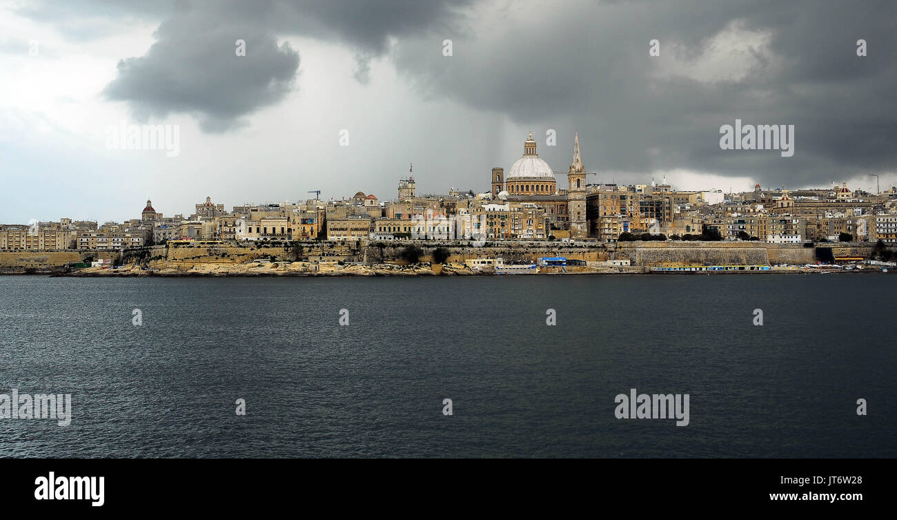 Dark clouds over La Valletta,Malta.2010. Stock Photo
