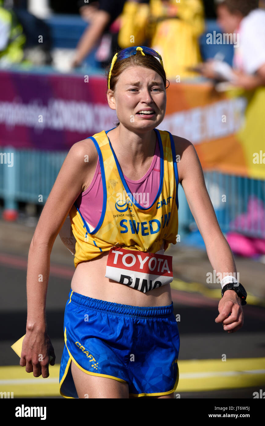 Lisa Ring of Sweden crossing the finish line at the end of the IAAF World  Championships 2017 Marathon race in London, UK. Space for copy Stock Photo  - Alamy