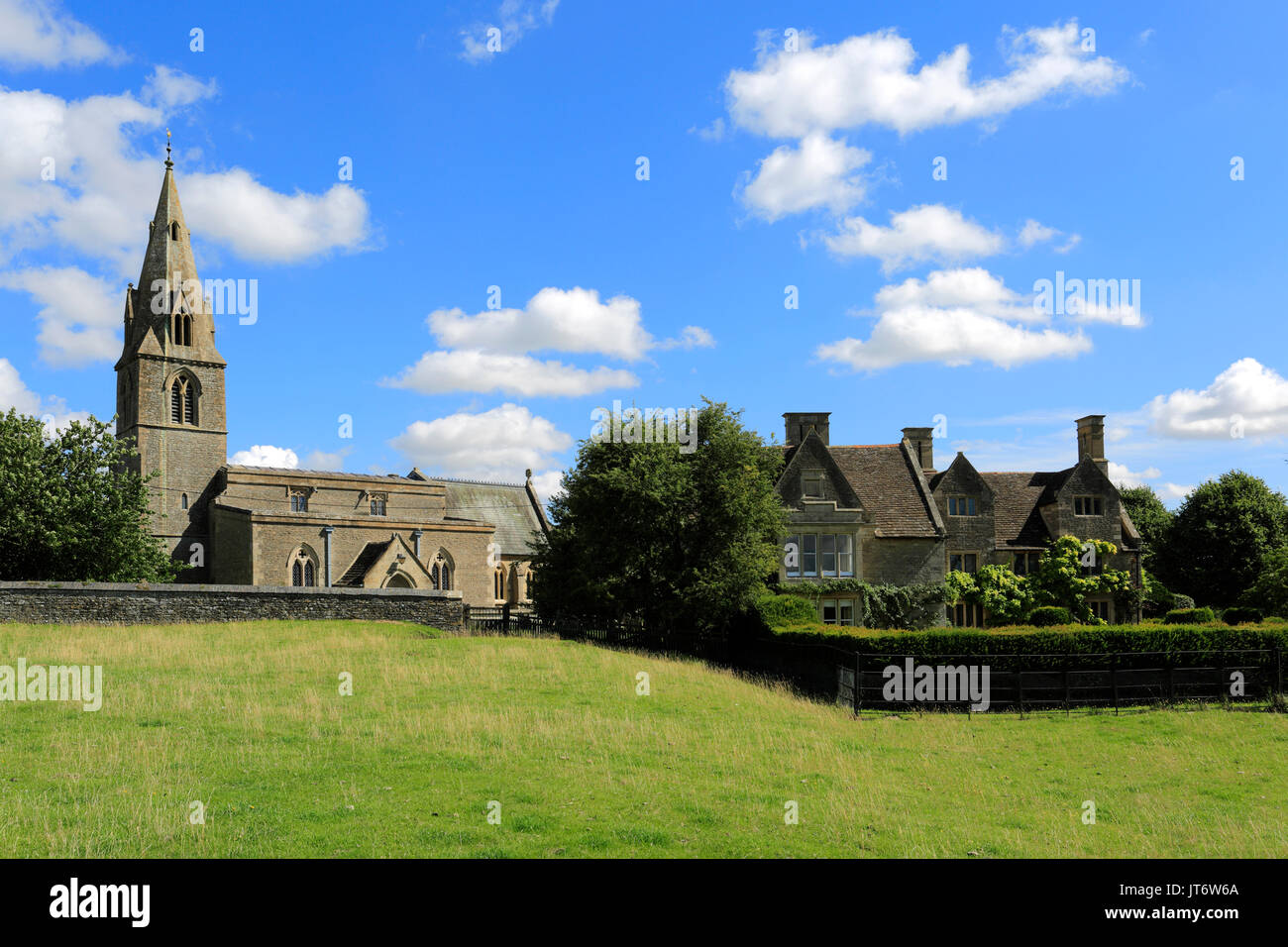 All Saints Church and Pilton Manor, Pilton village, Northamptonshire, England, UK Stock Photo