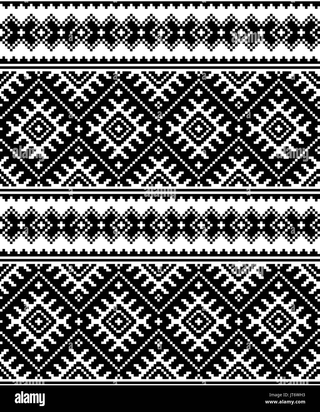Folk art black seamless pattern from Ukraine and Belarus Stock Vector