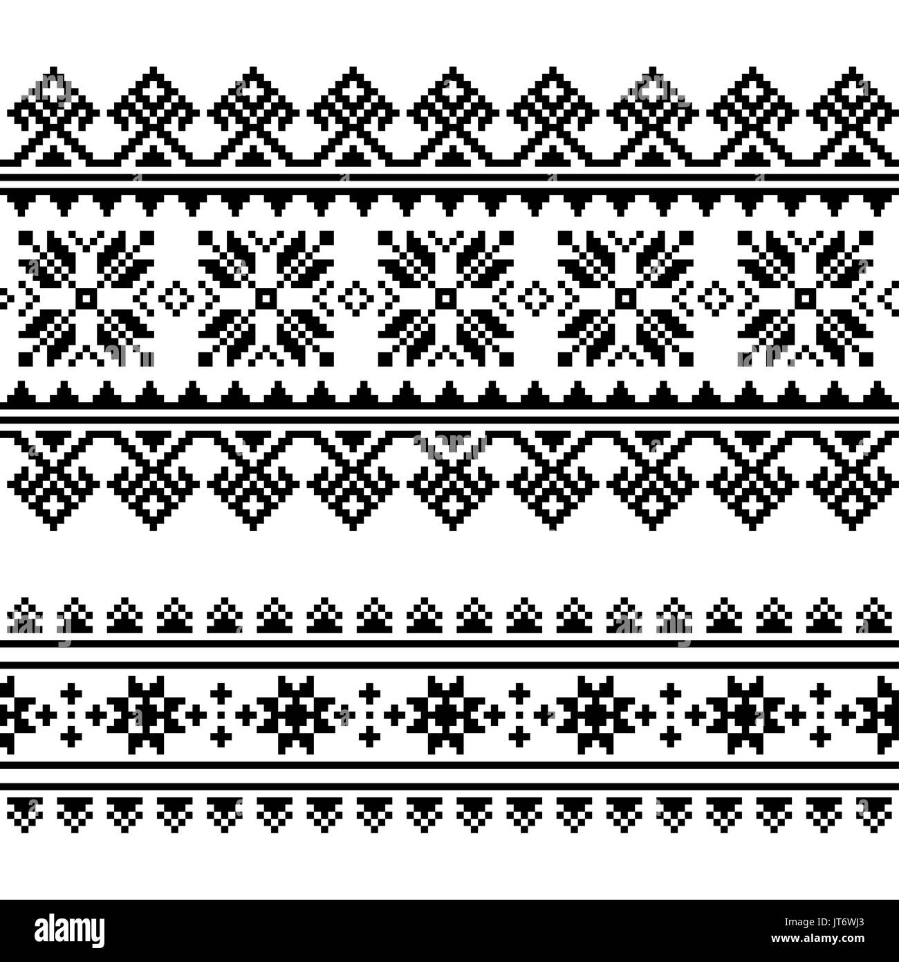 Traditional folk Ukrainian embroidery pattern in black and white Stock Vector