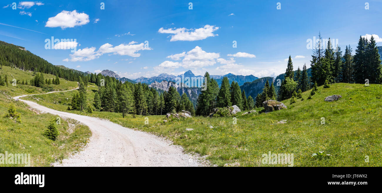 View from Auernig Alm on Nassfeld in Carnic Alps to Julian Alps in Italy Stock Photo