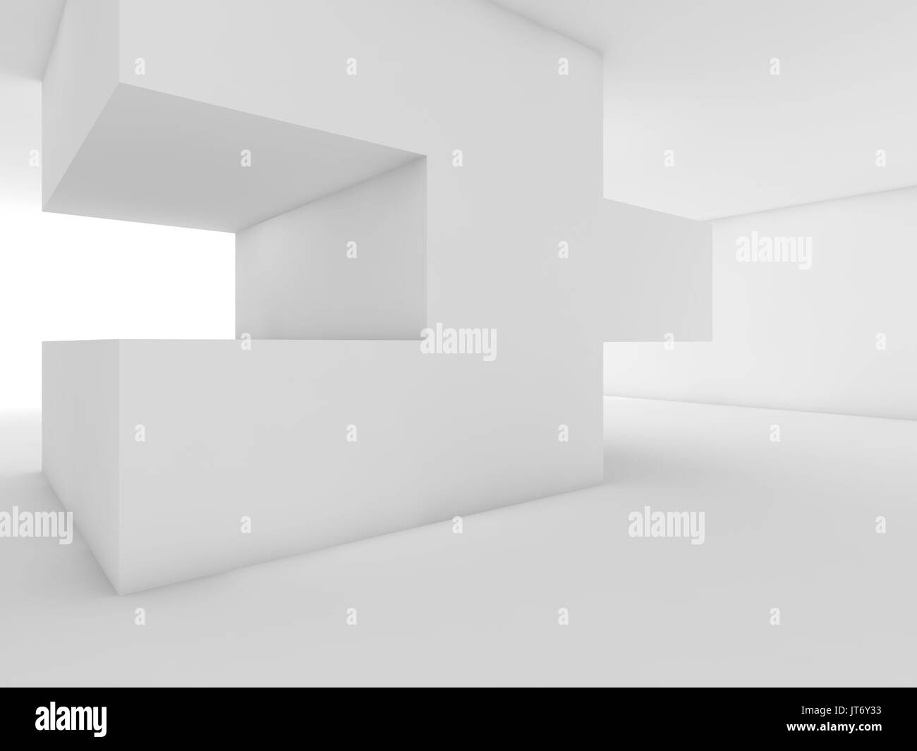 Abstract white empty interior with geometric installation object. 3d ...