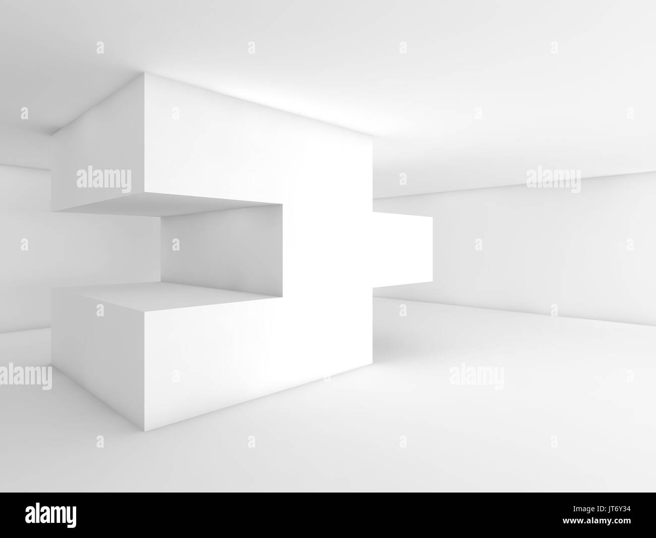 Abstract white empty interior with geometric installation object. 3d ...