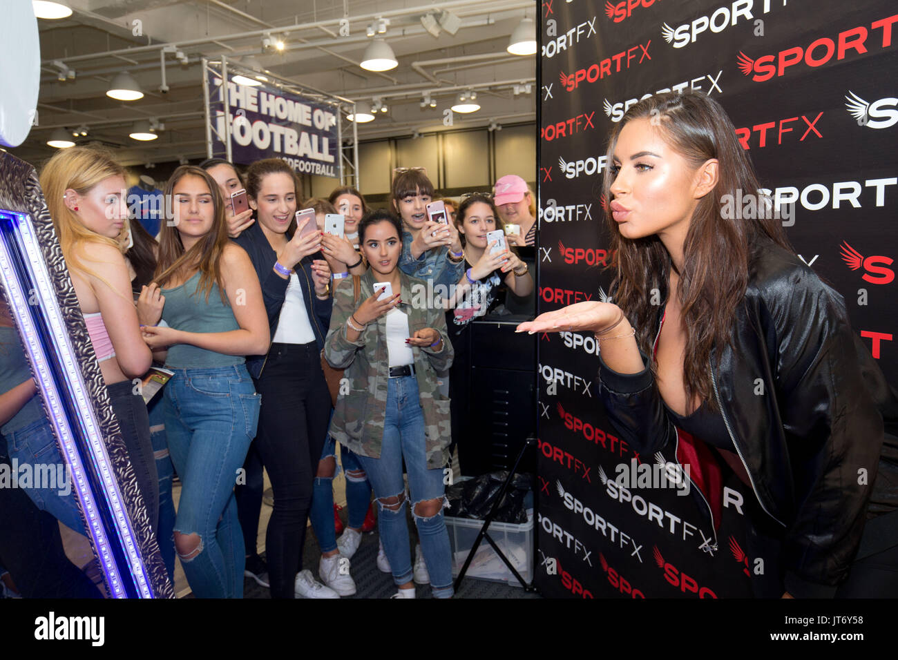 Love Island's Jessica Rose hosts a pop up to launch SportFX’s limited edition Strawberries & Cream lip balm at Sports Direct Oxford Street.   Super fit Jess modelled SportFX’s Girl Squad Athleisure wear and was mobbed by diehard fans of the ITV2 show.  Featuring: Jessica Rose Where: London, ,, United Kingdom When: 08 Jul 2017 Credit: PinPep/WENN.com Stock Photo