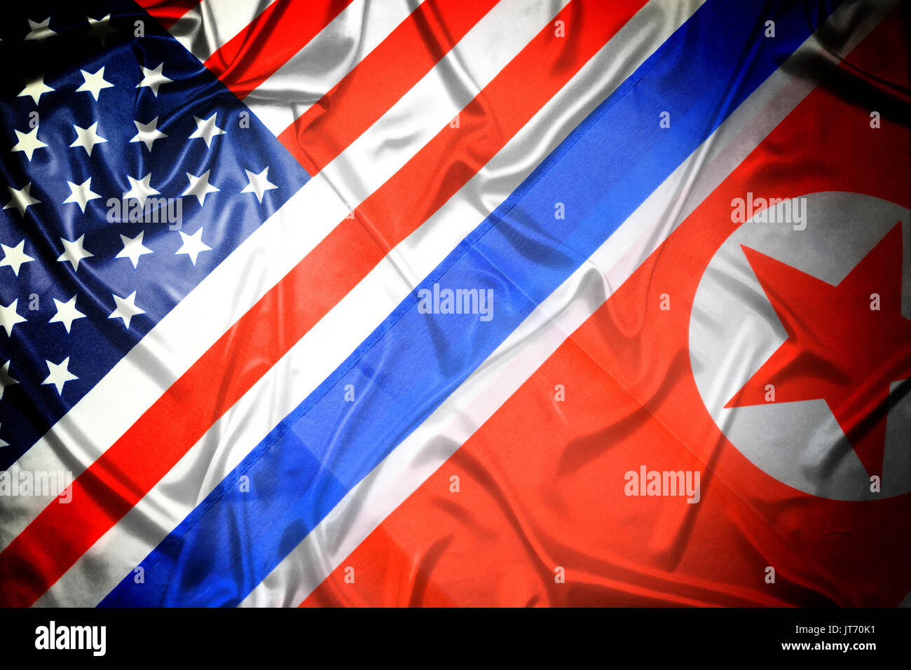 Flags of the USA and North Korea Stock Photo