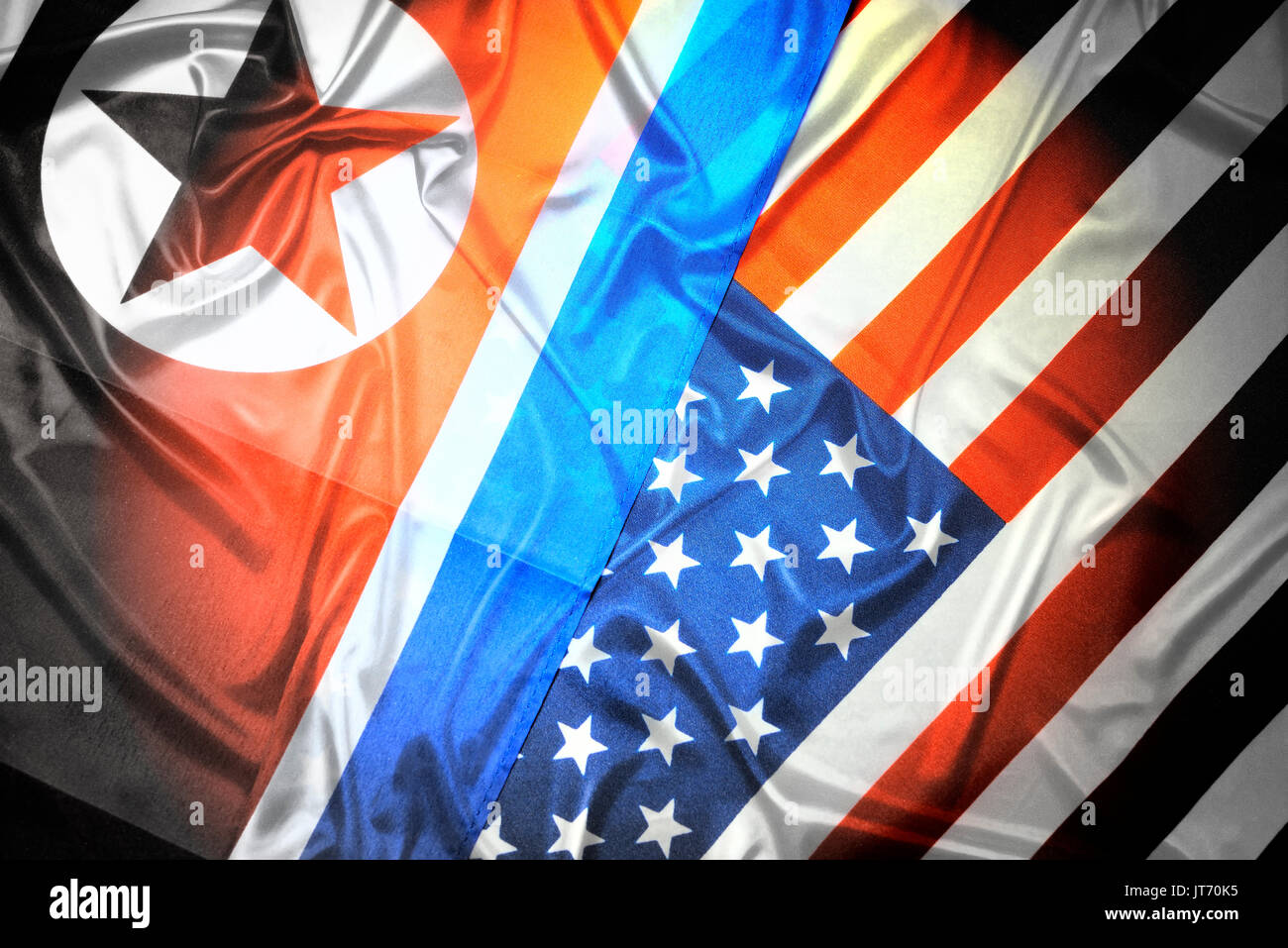 Flags of the USA and North Korea Stock Photo