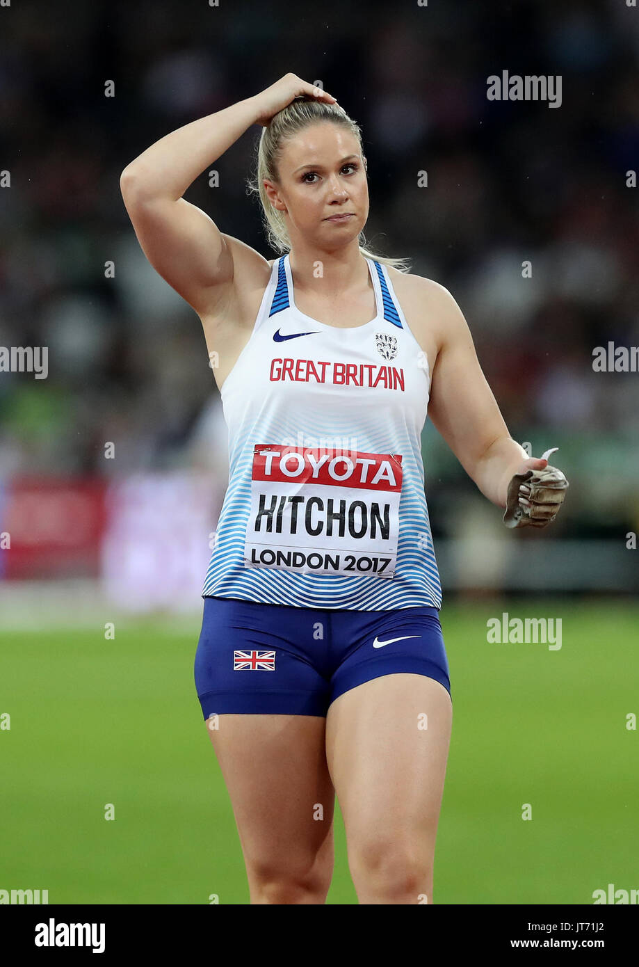 Great Britain's Sophie Hitchon after finishing seventh in the women's  hammer throw during day four of the 2017 IAAF World Championships at the  London Stadium Stock Photo - Alamy