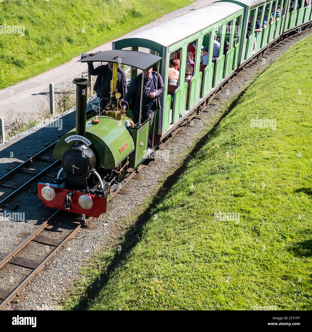 Newly built steam engine Georgina on the North Bay Railway Scarborough Yorkshire UK Stock Photo