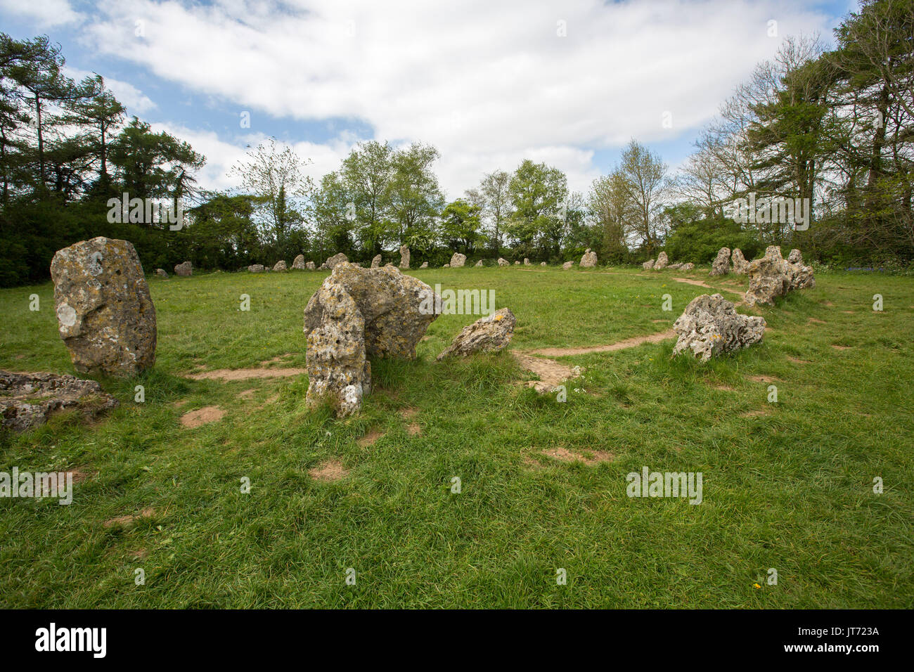 The King's Men stone circle, feature of Rollright ancient stones in Cotswold Hills, Oxfordshire, England Stock Photo