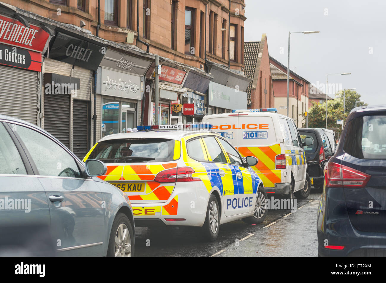 Police cars in Possilpark Possil in Glasgow, Scotland, UK Stock Photo