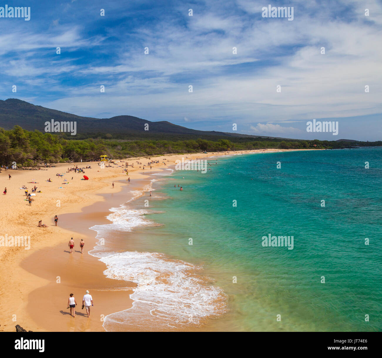 Beach-goers at Big Beach at Makena State Park on Maui Stock Photo