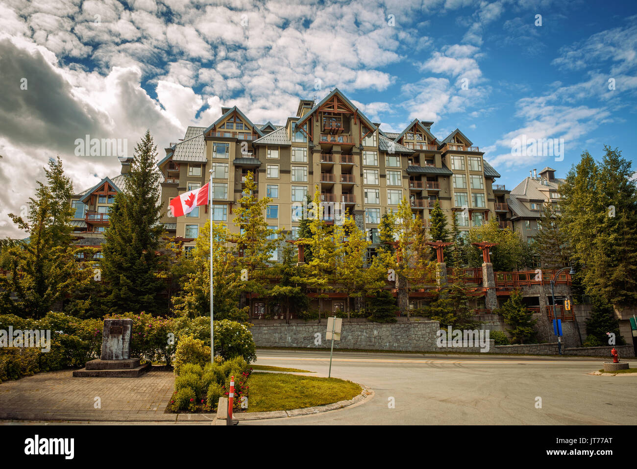 Pan Pacific, a modern condo style hotel in Whistler Village, Canada. Stock Photo