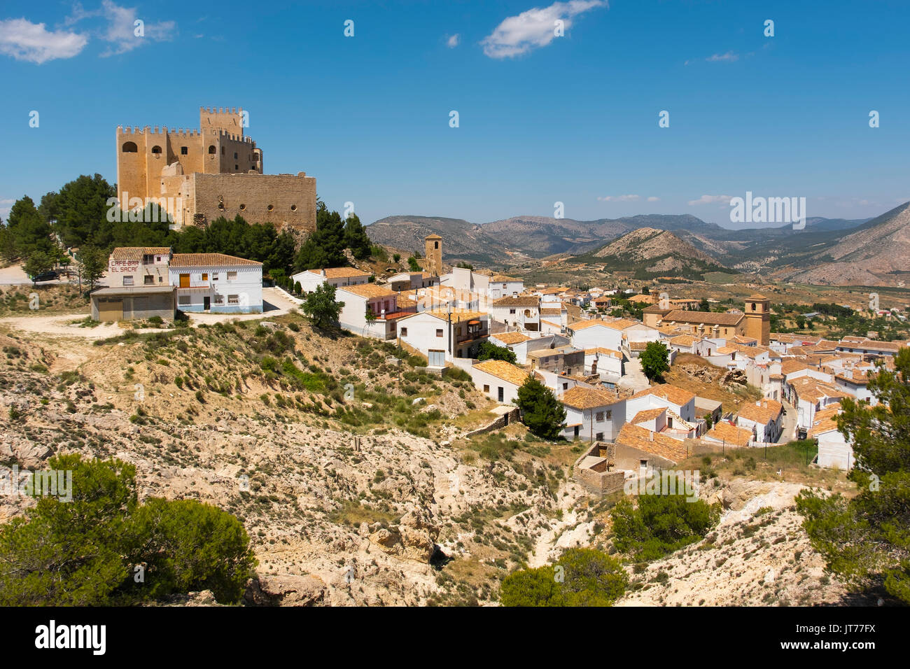Moorish castle and village of Velez Blanco. Almeria province, Andalusia, Southern Spain Europe Stock Photo