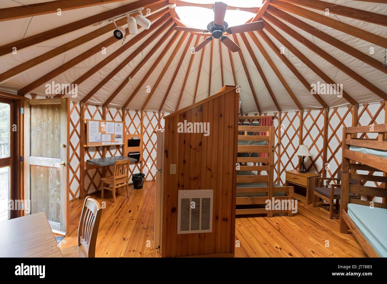 Indiana, Pennsylvania - The interior of a yurt at Yellow Creek State Park. Stock Photo