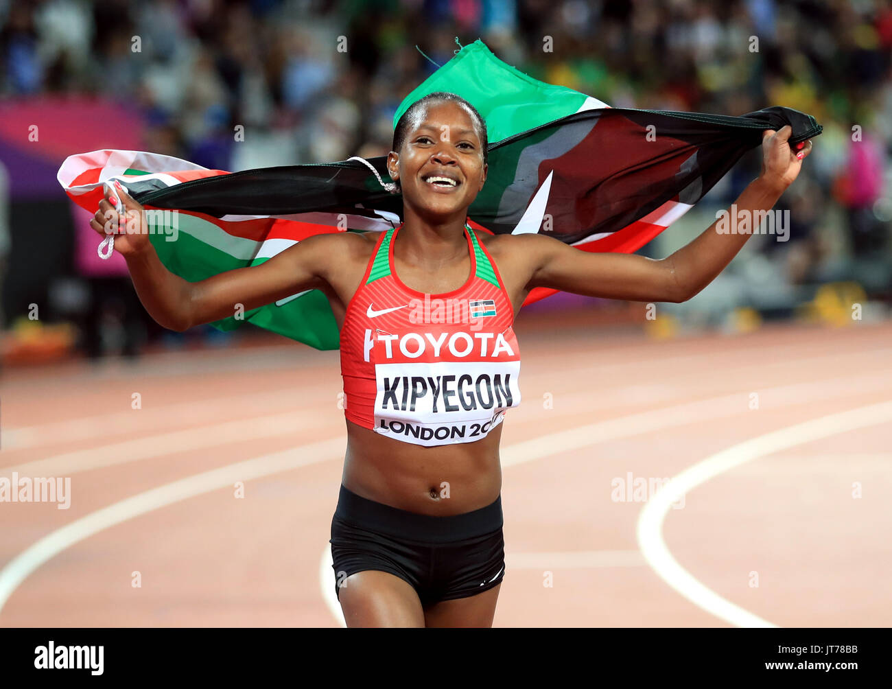 Kenya's Faith Chepngetich Kipyegon celebrates winning the Women's 1500m Final during day four of the 2017 IAAF World Championships at the London Stadium. Stock Photo