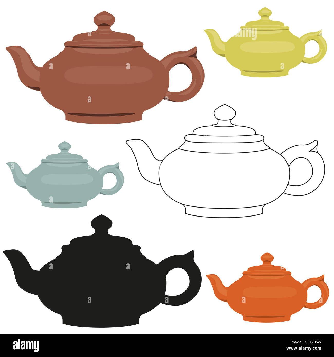 Isolated ceramic teapots set. Abstract design logo. Vector illustration. Stock Photo