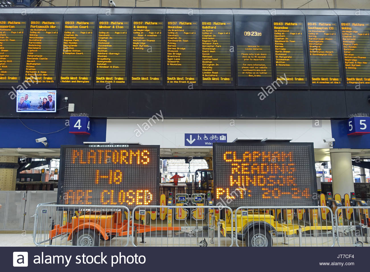 Signs At London Waterloo Station Warning Of Platform Closures
