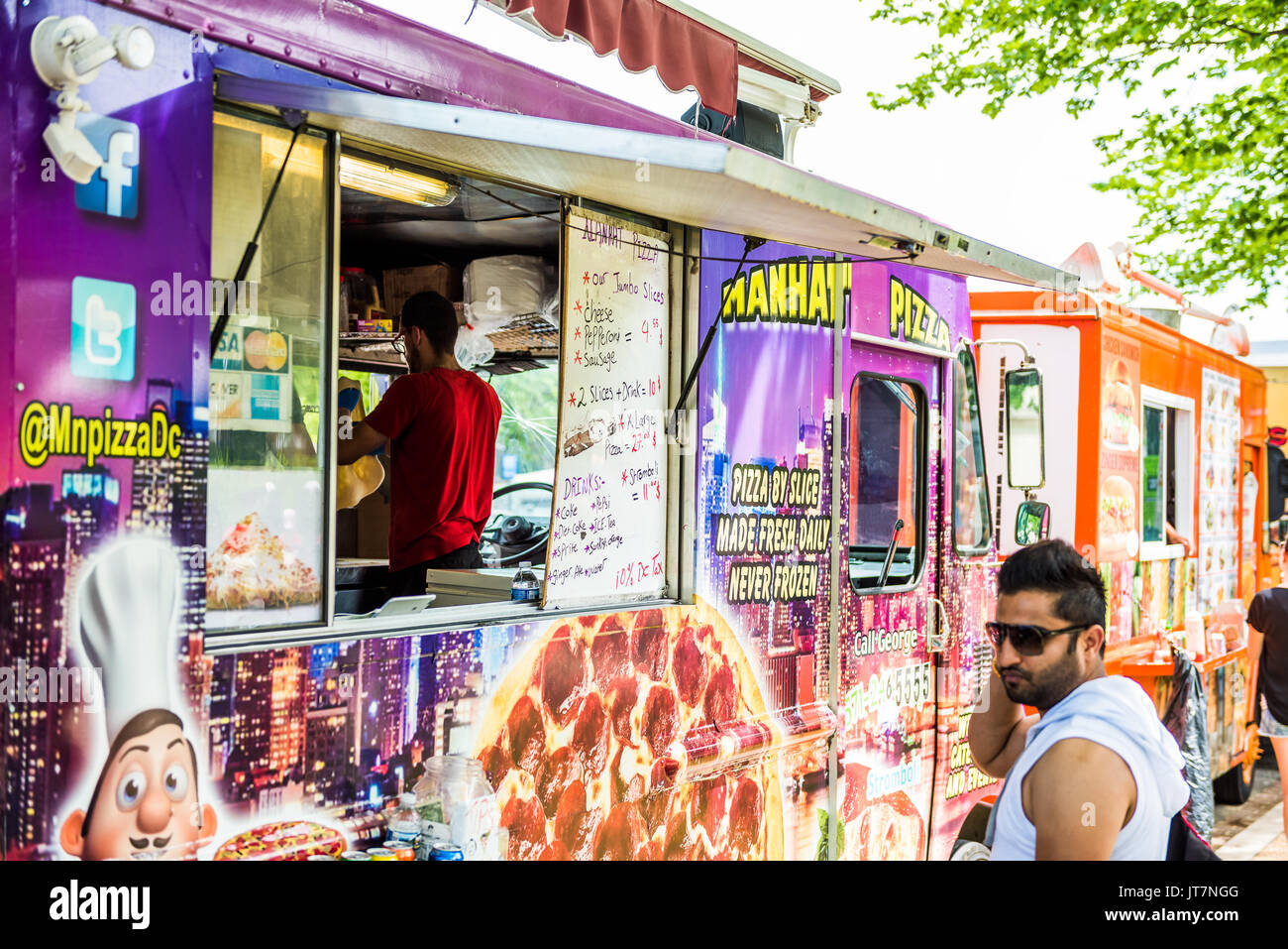 Washington DC, USA July 3, 2017 Food trucks on street by National