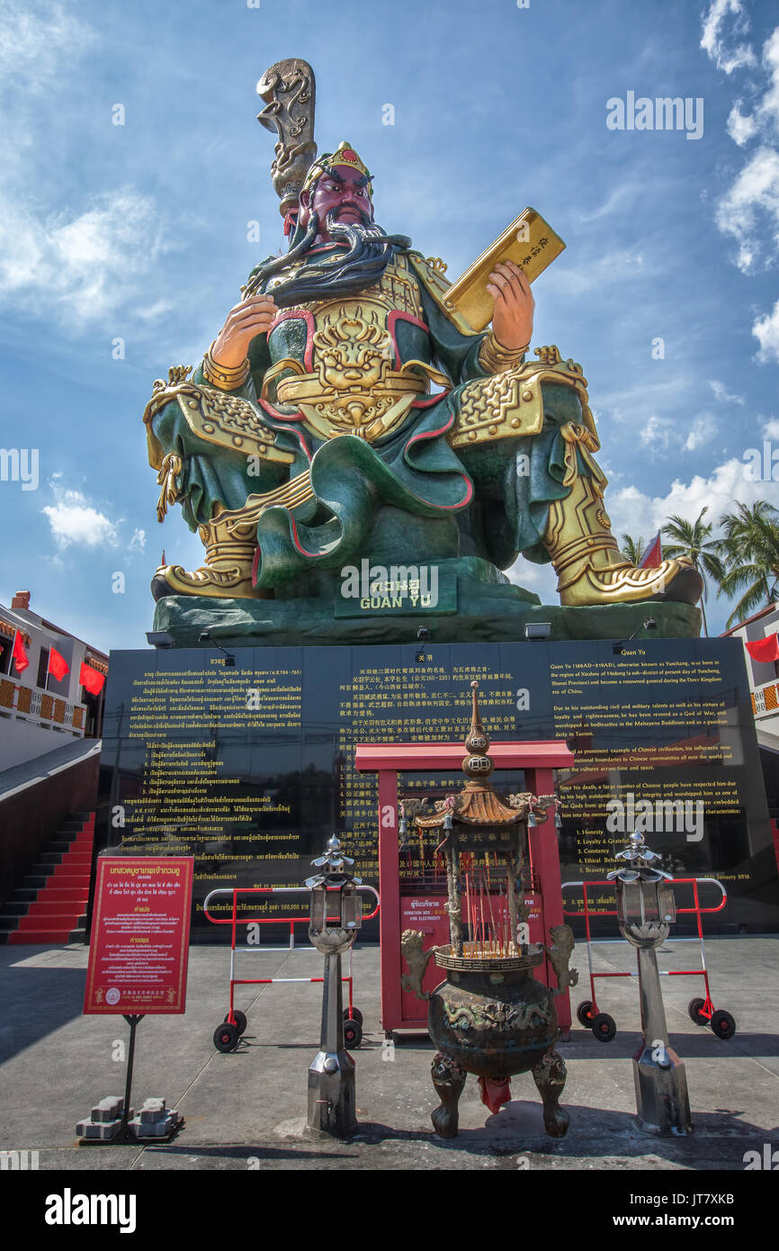 Colorful big chinese statue of Guan Yu in Hua Thanon, Koh Samui, Thailand Stock Photo