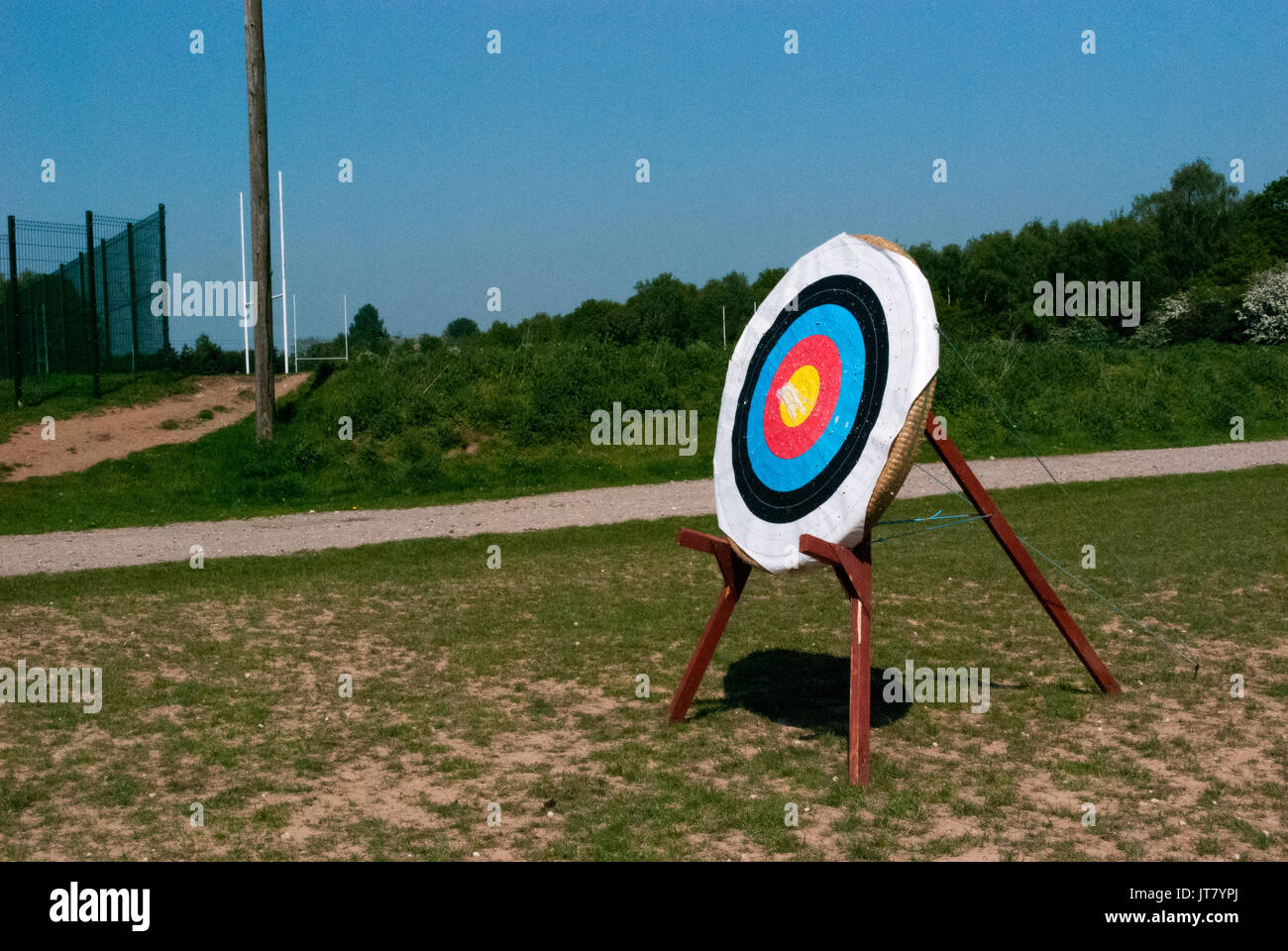 Archery, Target Practice, Archery Board, Archery Board Scoring Zone, Archery Target Board Stand, Side Profile Shot, Archery Equipment, Sports Field Stock Photo