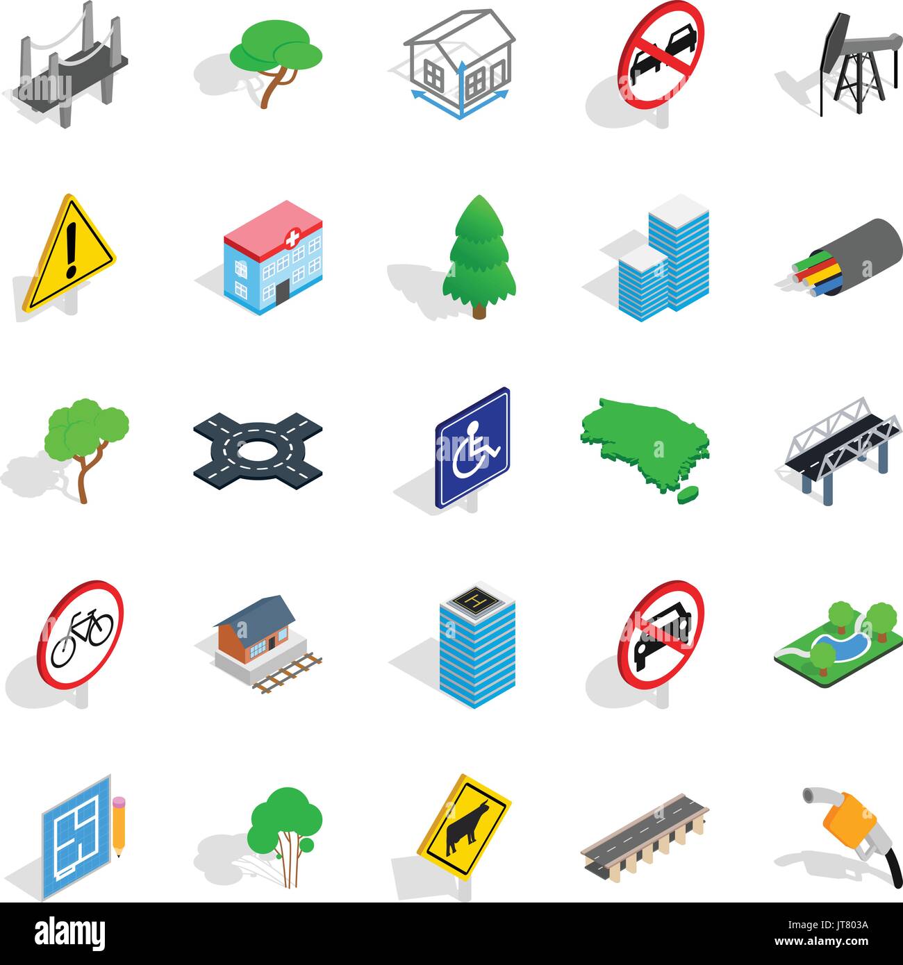 Crossroad icons set, isometric style Stock Vector