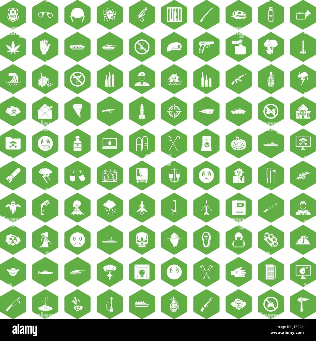 100 oppression icons hexagon green Stock Vector