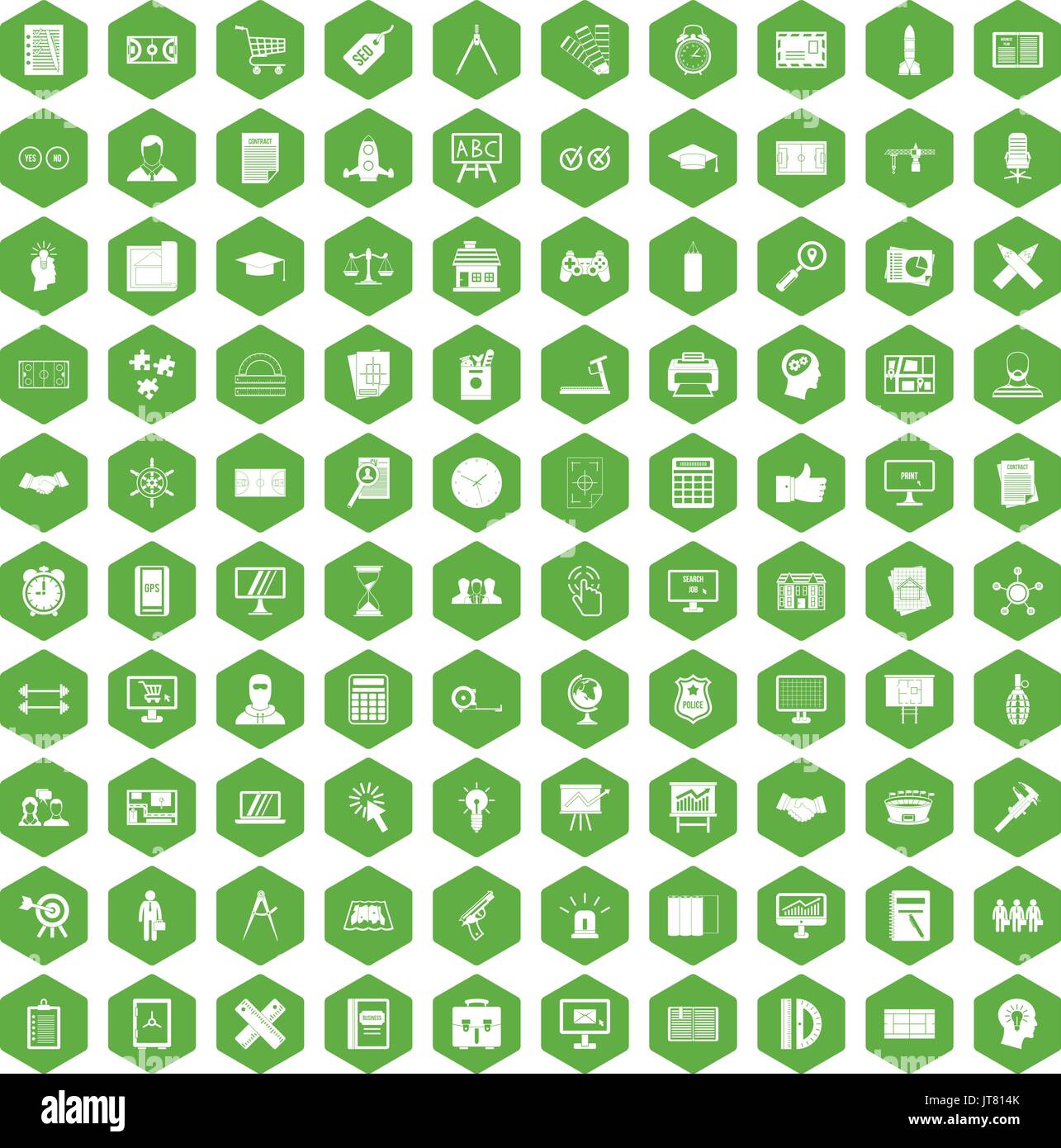 100 plan icons hexagon green Stock Vector