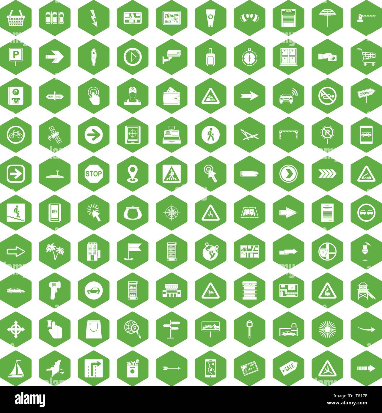 100 pointers icons hexagon green Stock Vector
