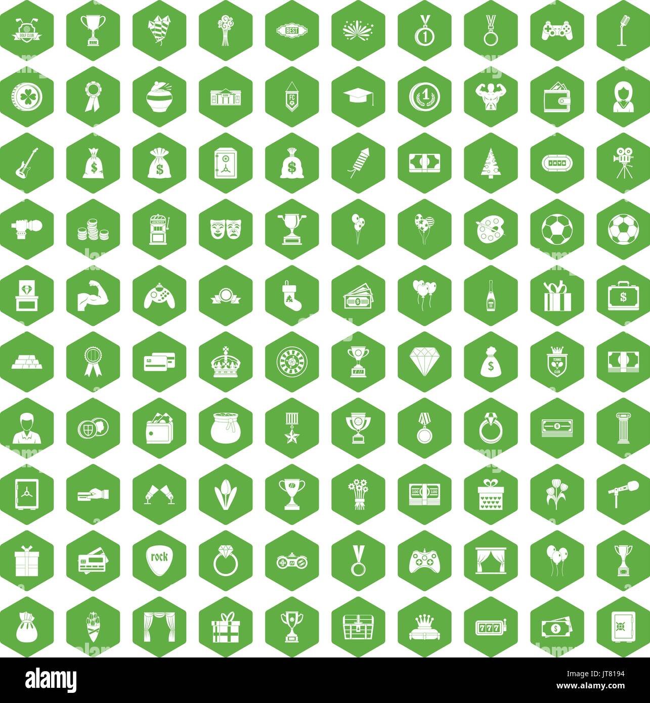 100 premium icons hexagon green Stock Vector