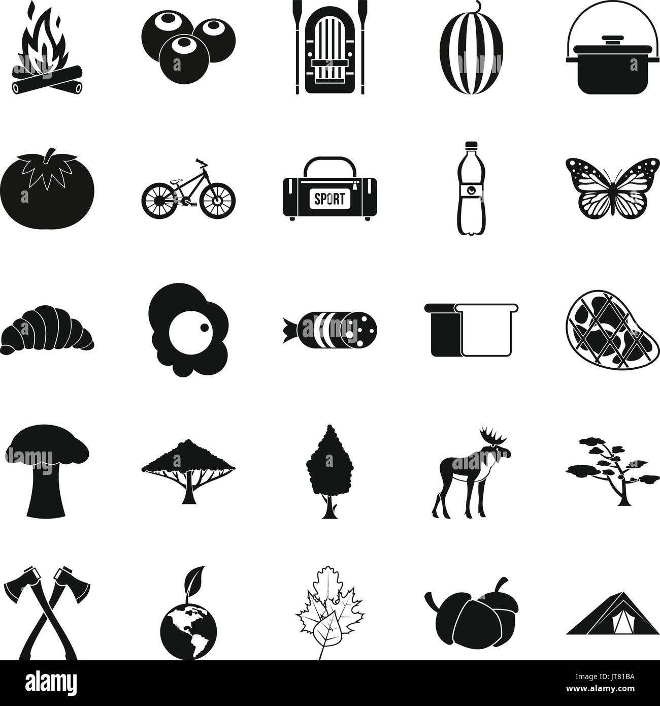 Hiking in the wilderness icons set, simple style Stock Vector Image ...