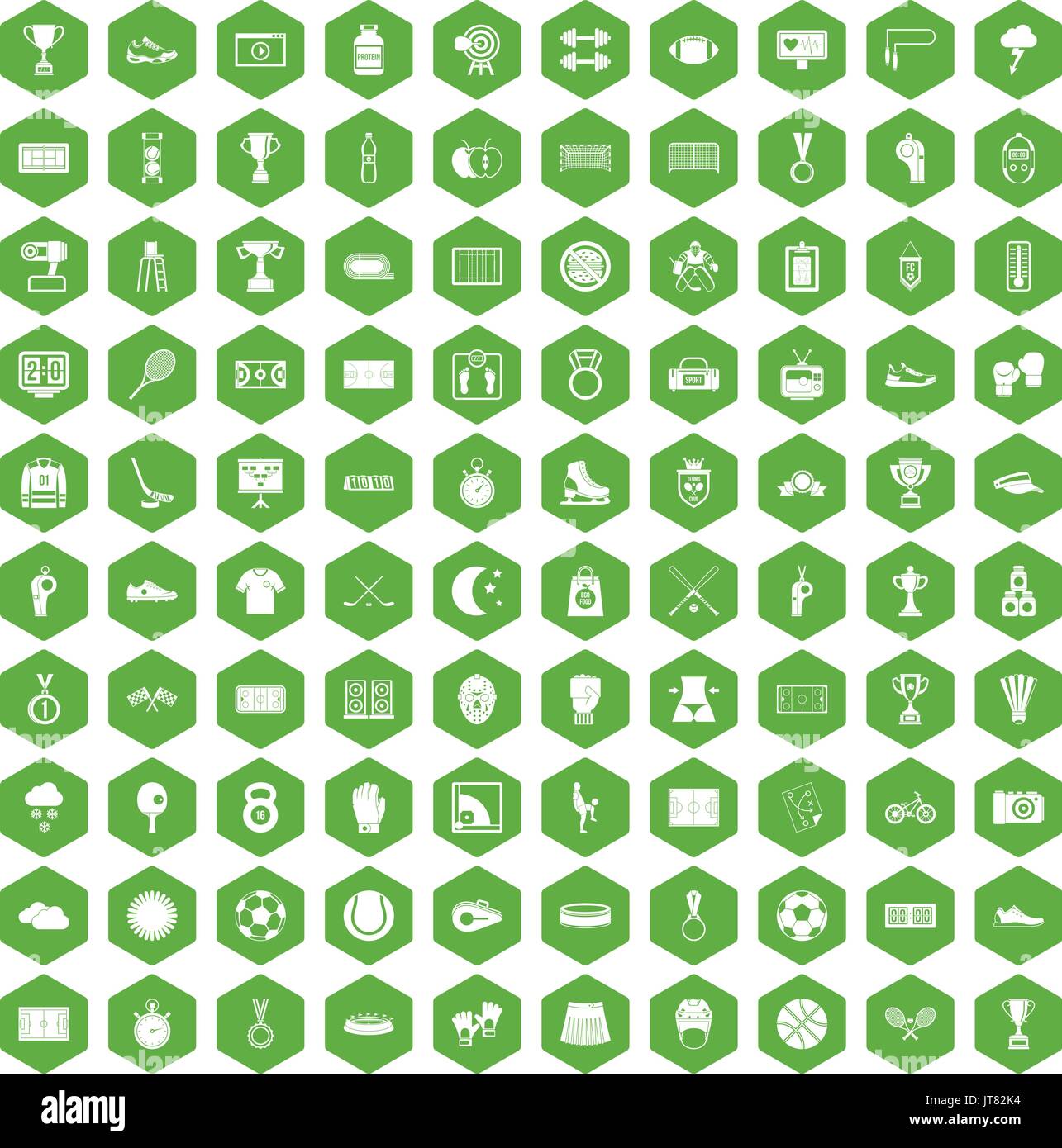 100 stadium icons hexagon green Stock Vector