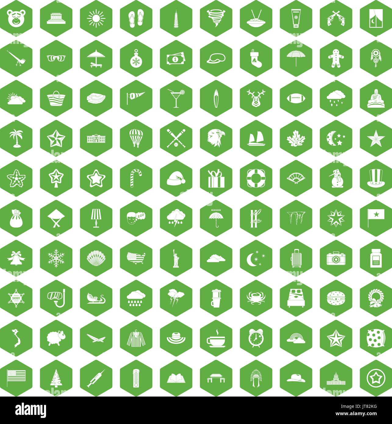 100 star icons hexagon green Stock Vector