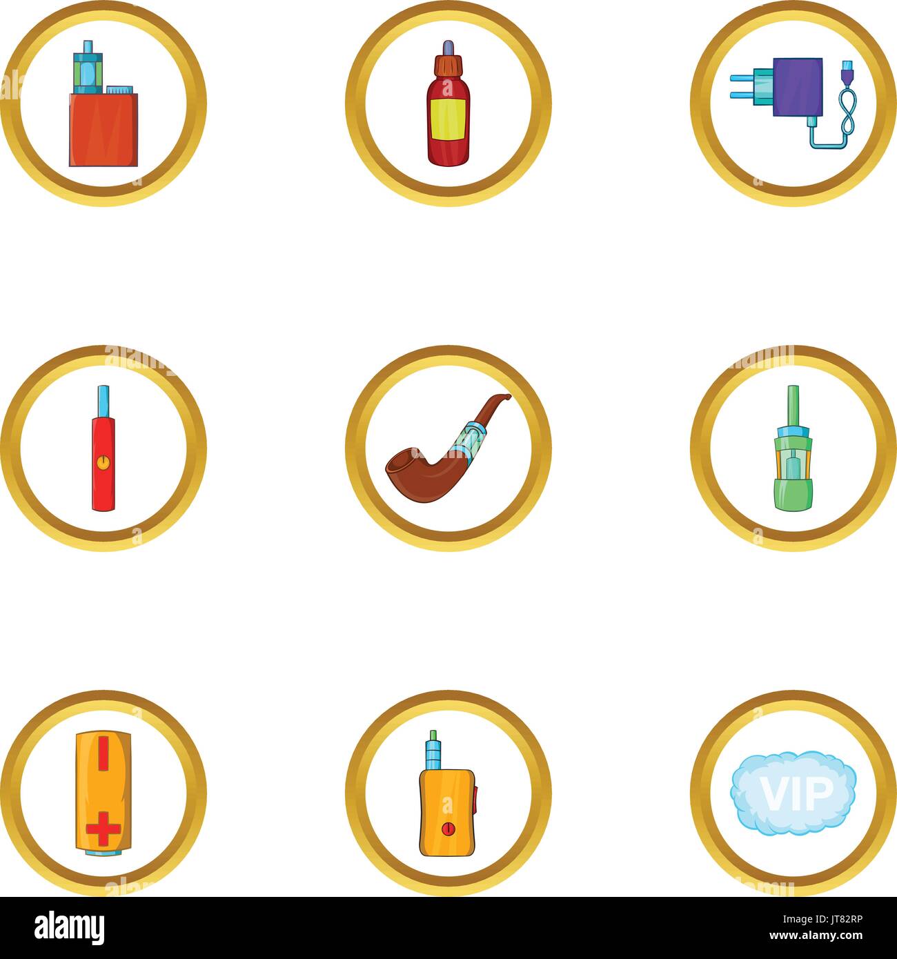 Electronic smoking icon set, cartoon style Stock Vector