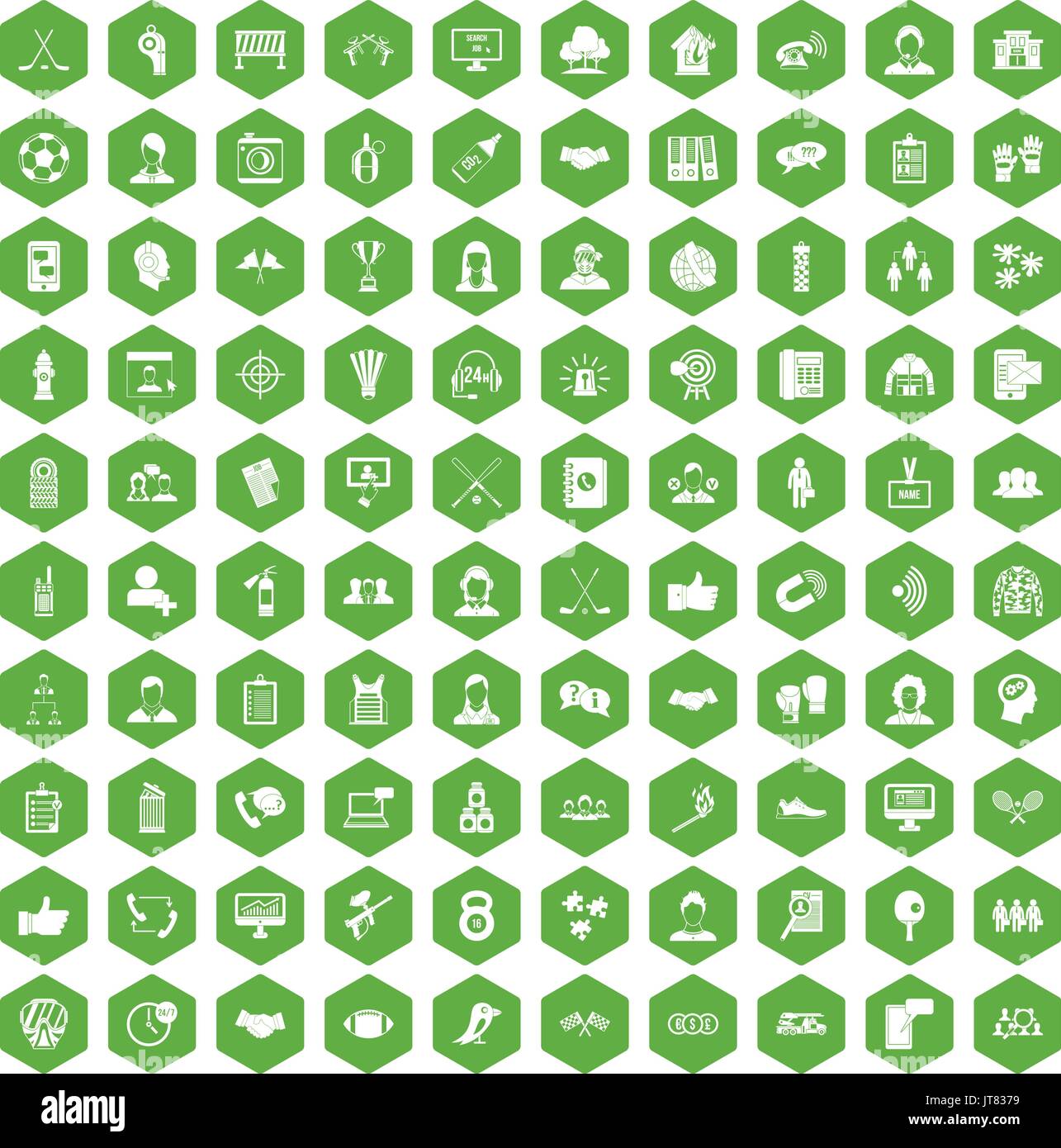 100 team icons hexagon green Stock Vector