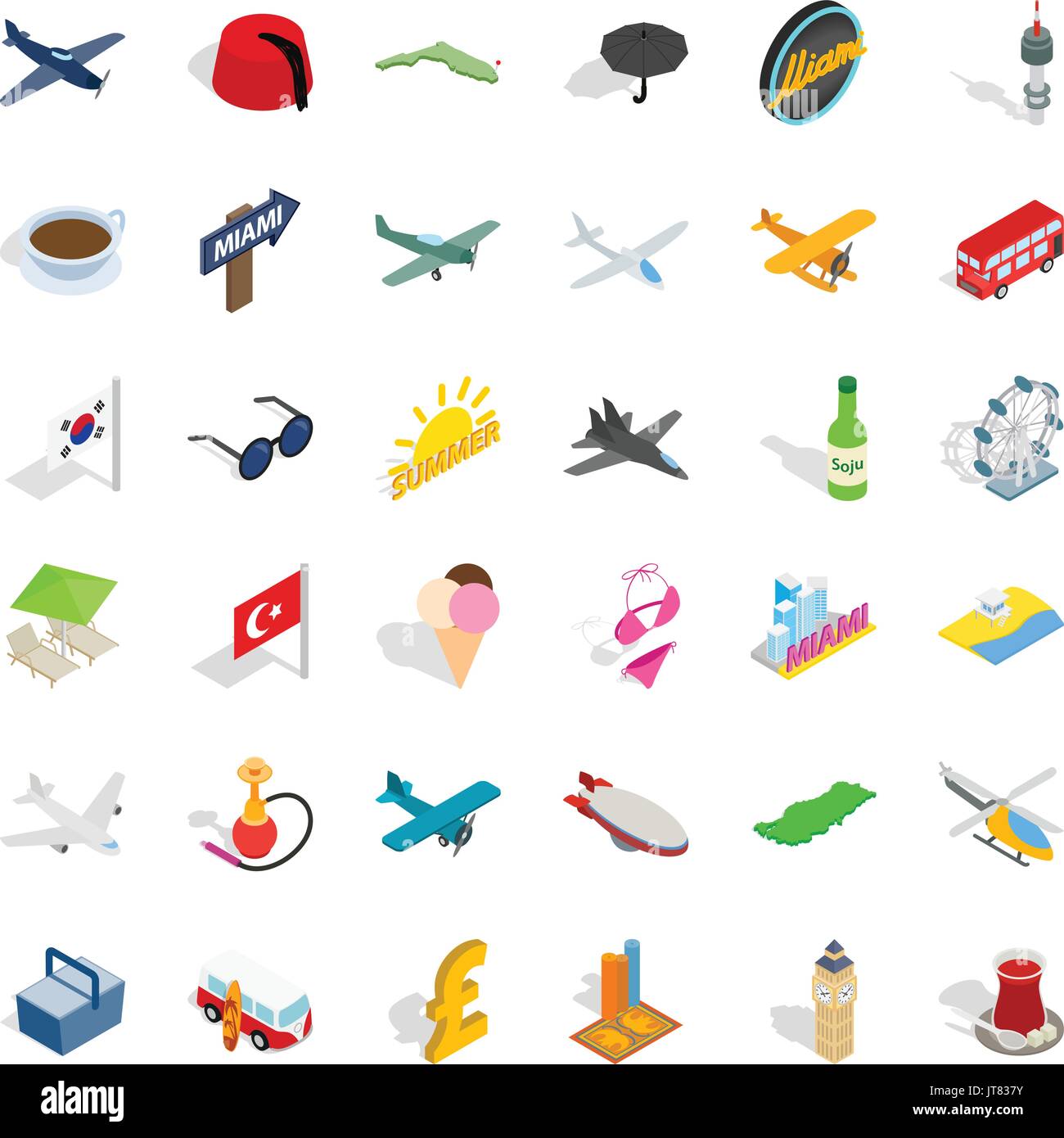 Travel time icons set, isometric style Stock Vector