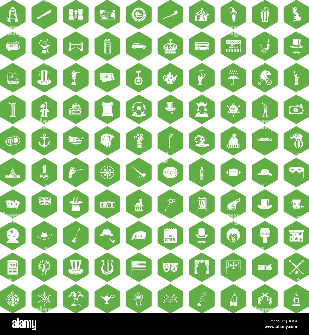 100 top hat icons hexagon green Stock Vector