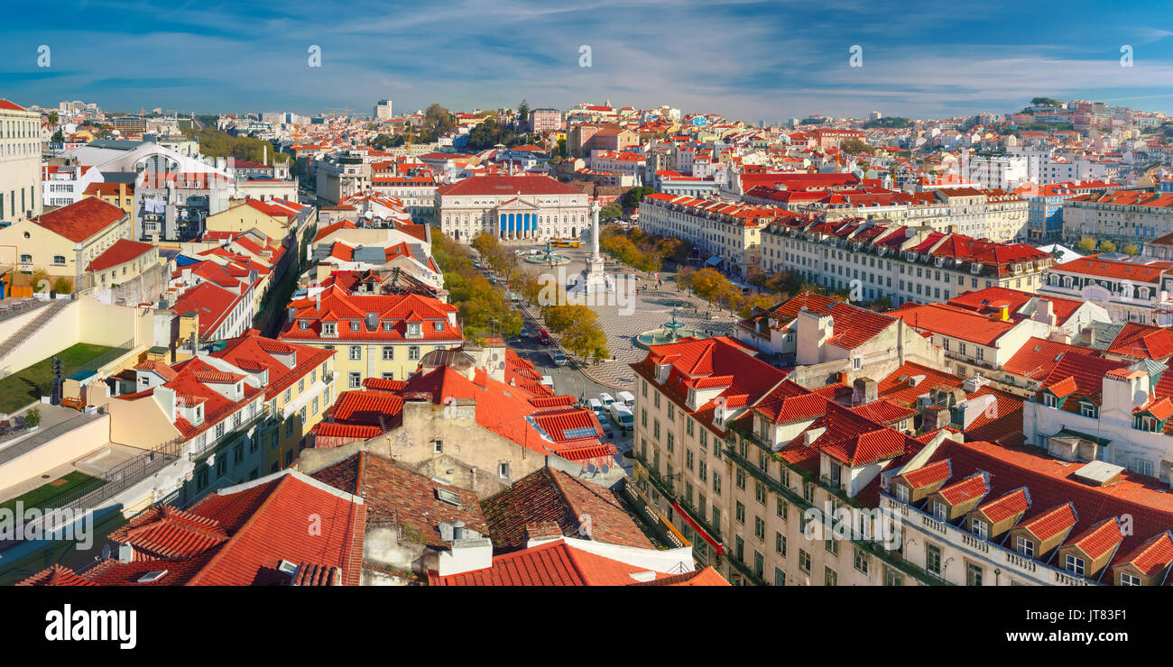 Rossio square with wavy pattern, Lisbon, Portugal Stock Photo