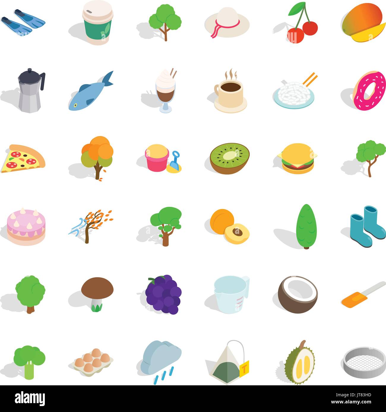 Vegetarian cafe icons set, isometric style Stock Vector