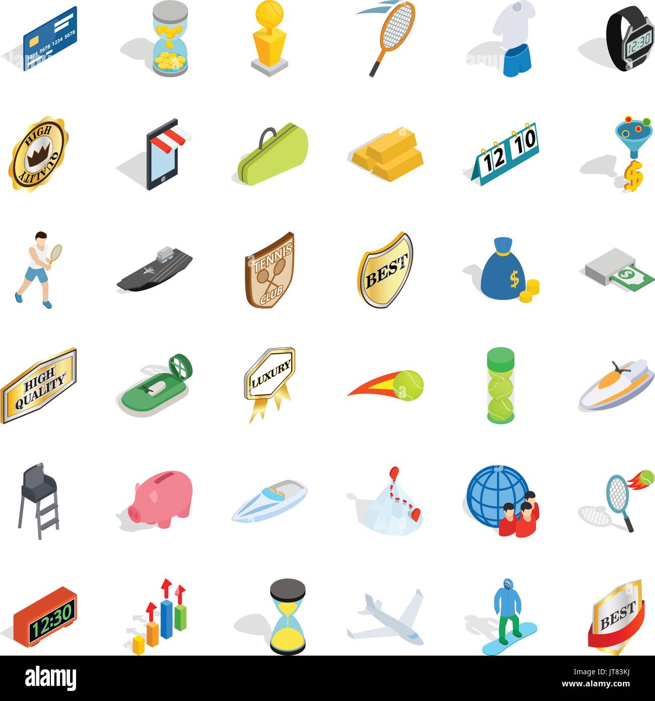 Victory icons set, isometric style Stock Vector