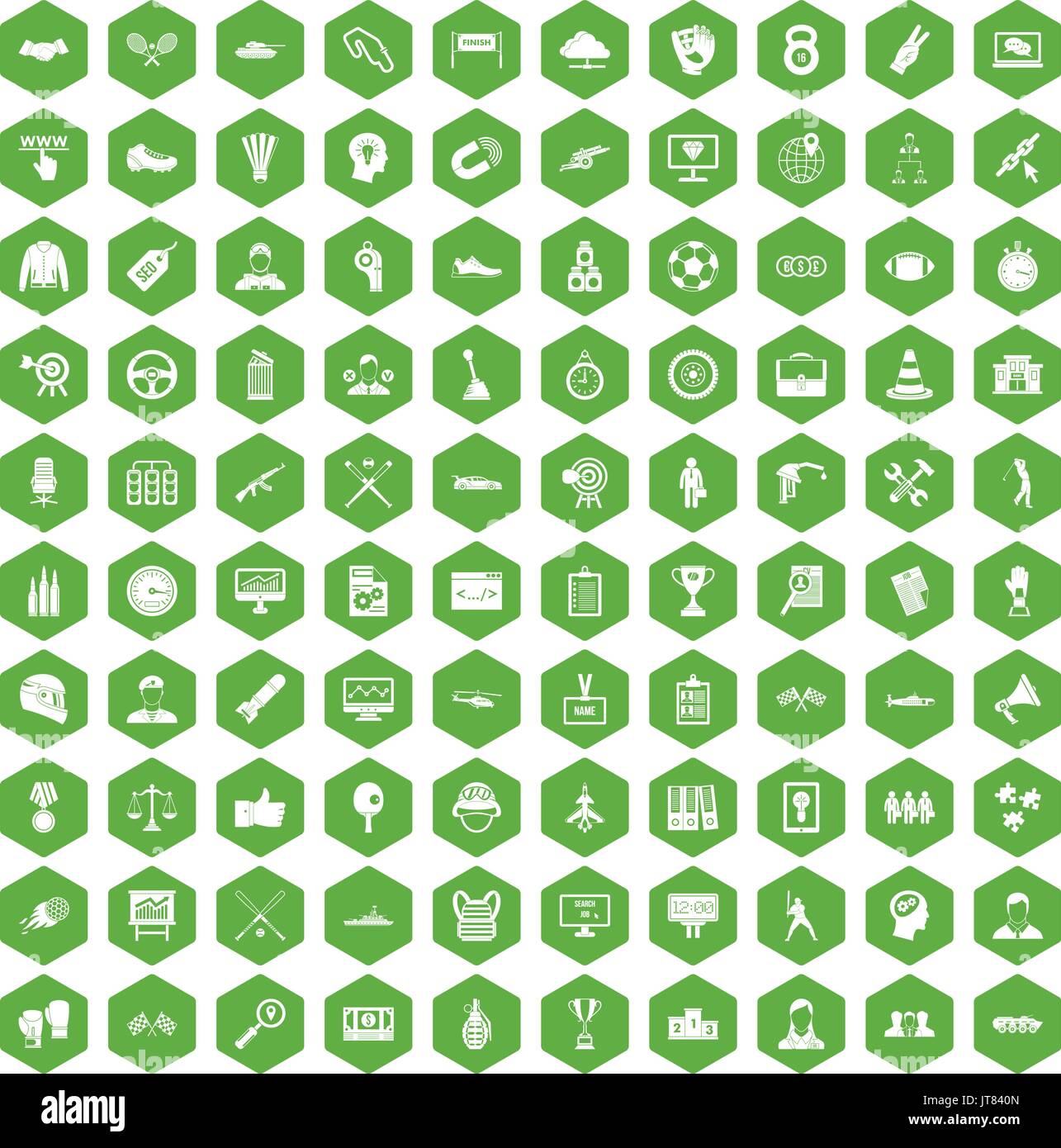 100 victory icons hexagon green Stock Vector