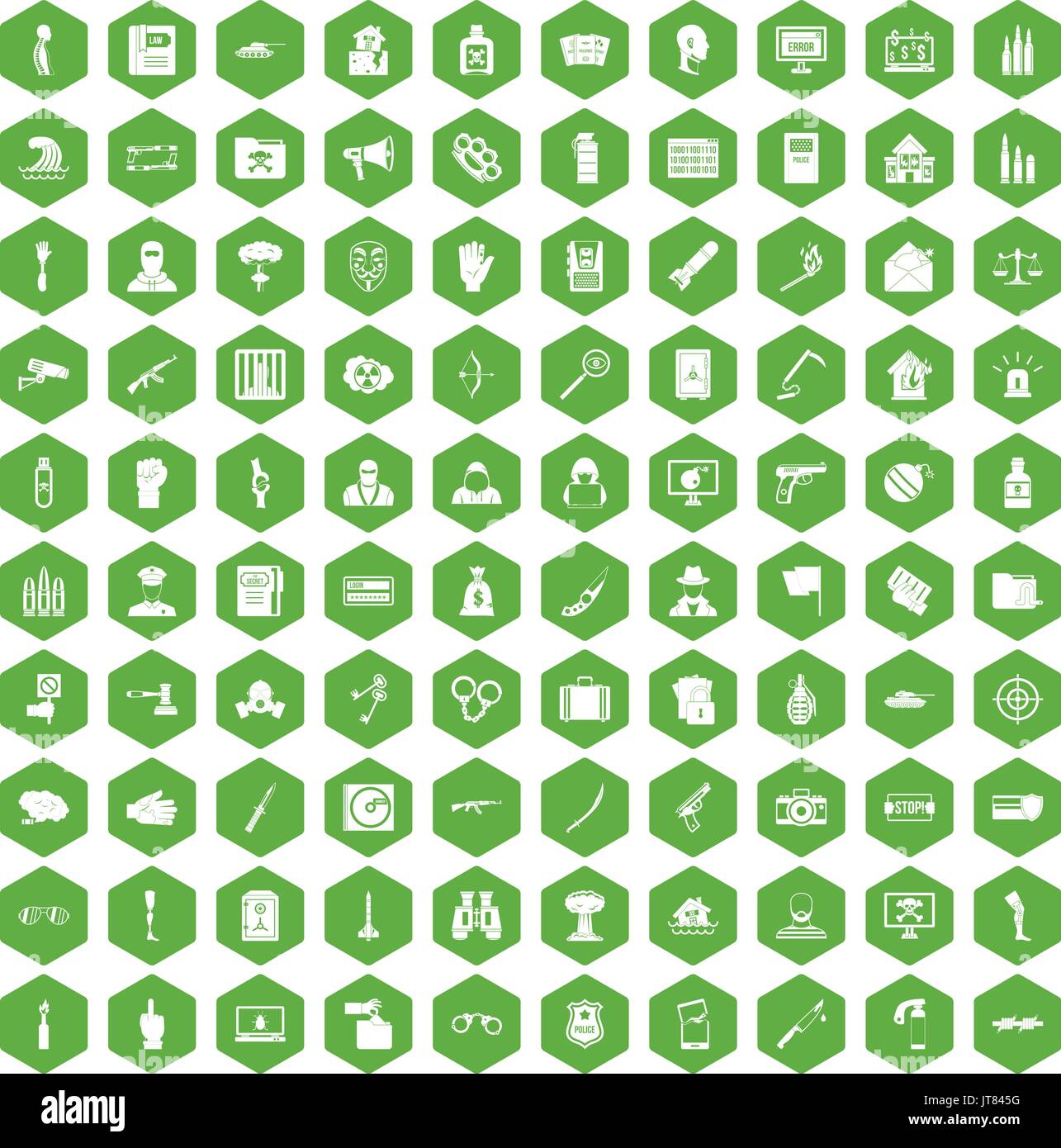 100 violation icons hexagon green Stock Vector