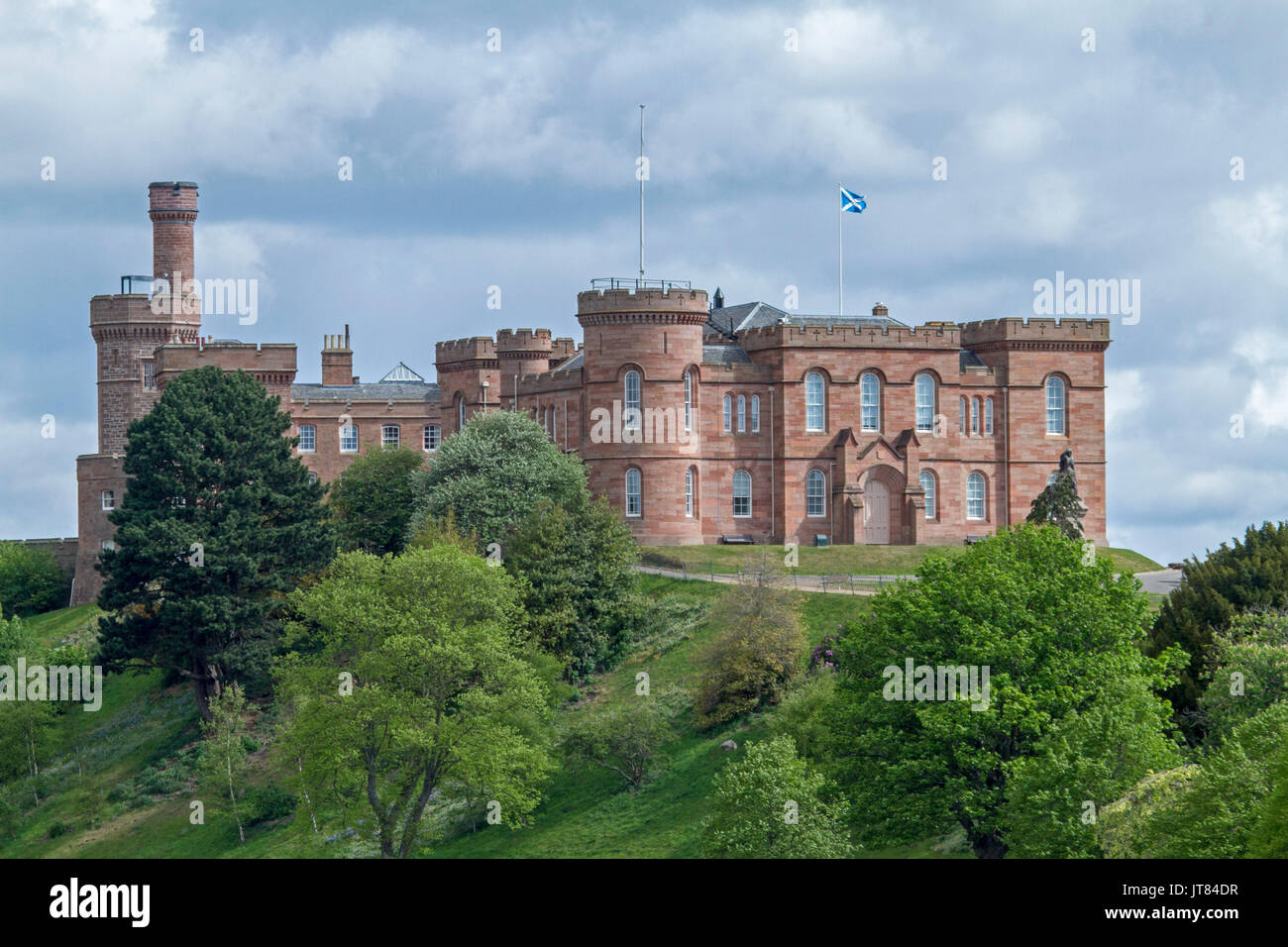 Inverness castle, an imposing red sandstone building on a hilltop overlooking the city of Inverness and the River Ness, Scotland Stock Photo