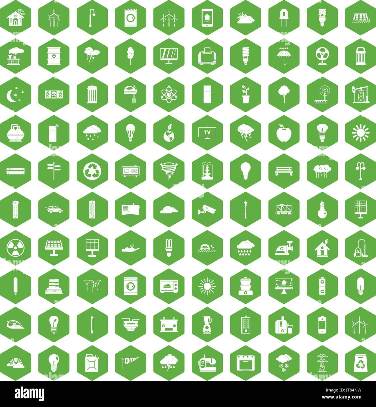 100 windmills icons hexagon green Stock Vector