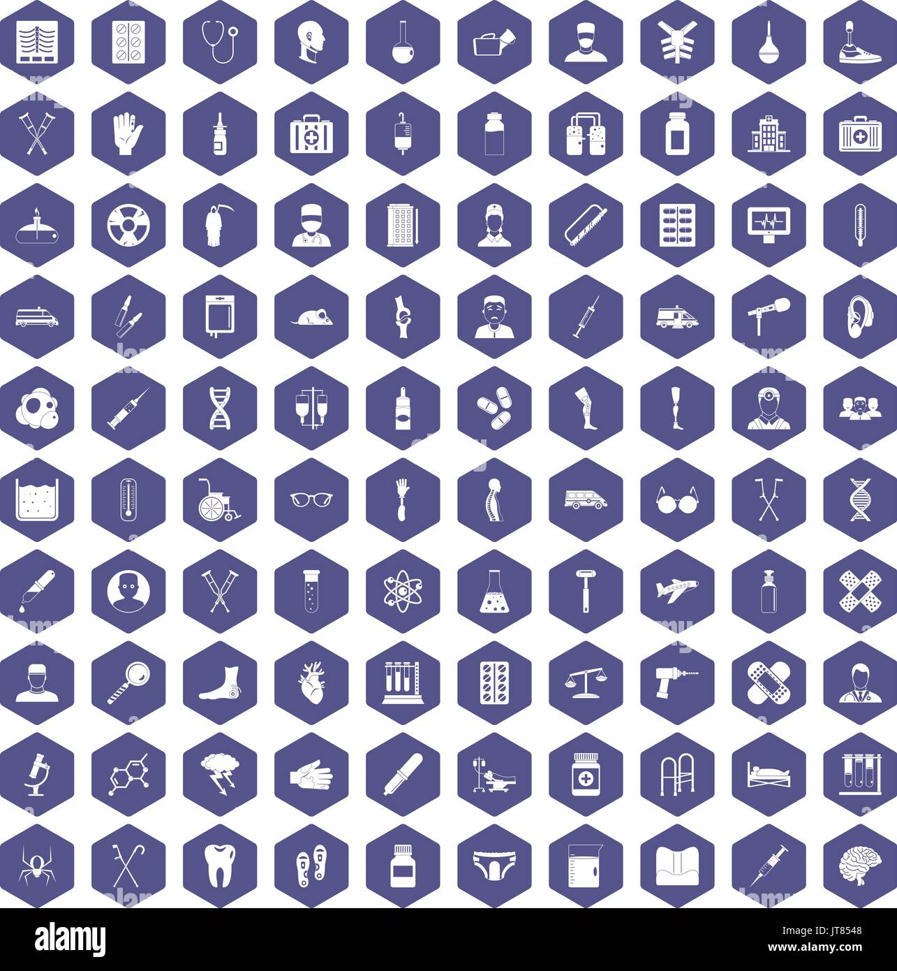 100 ambulance icons hexagon purple Stock Vector