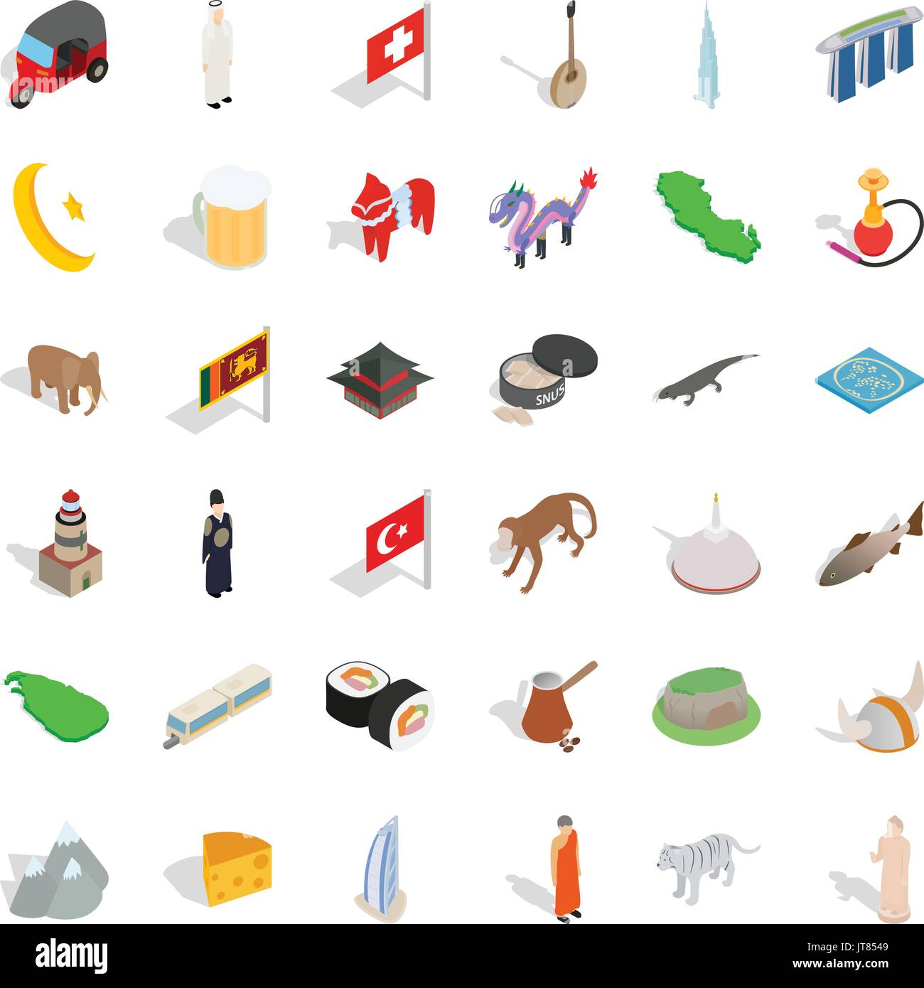 World tour icons set, isometric style Stock Vector