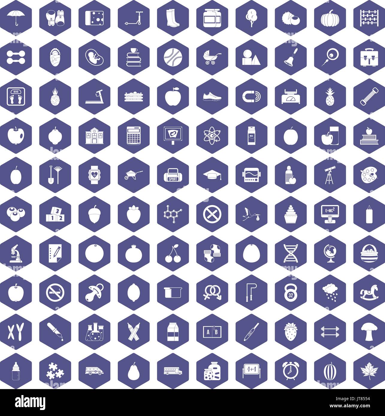 100 apple icons hexagon purple Stock Vector