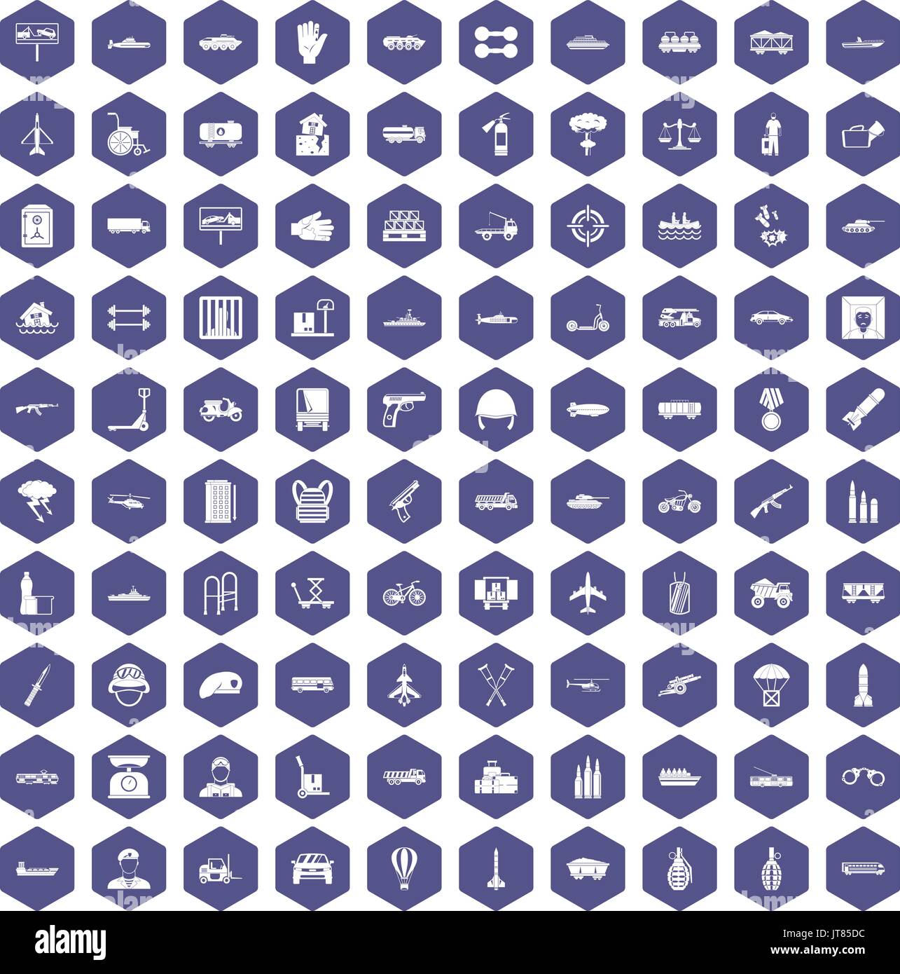 100 burden icons hexagon purple Stock Vector