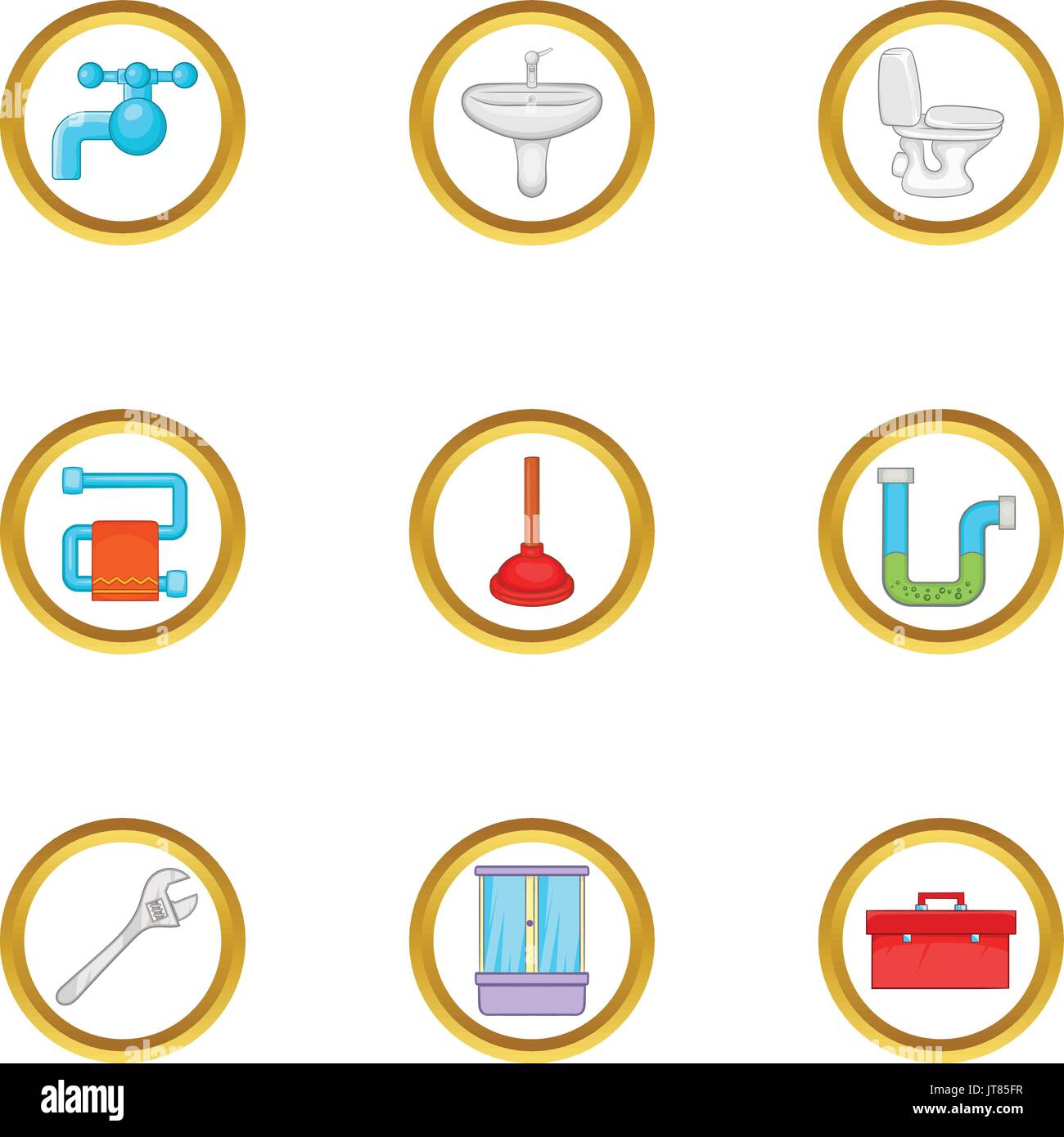 Bathroom plumbing icons set, cartoon style Stock Vector Image & Art - Alamy